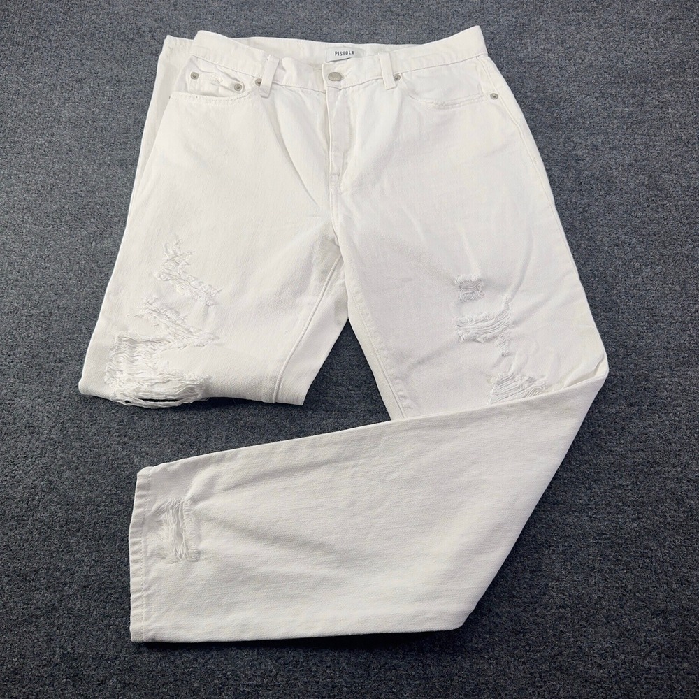 Pistola White Distressed High‎ Rise Straight Leg Jeans Size 27